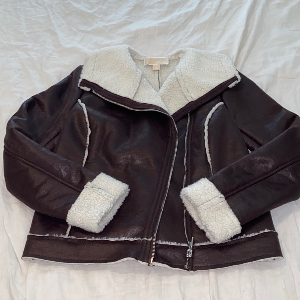 Michael Kors Faux Leather Sherpa Lined Jacket.